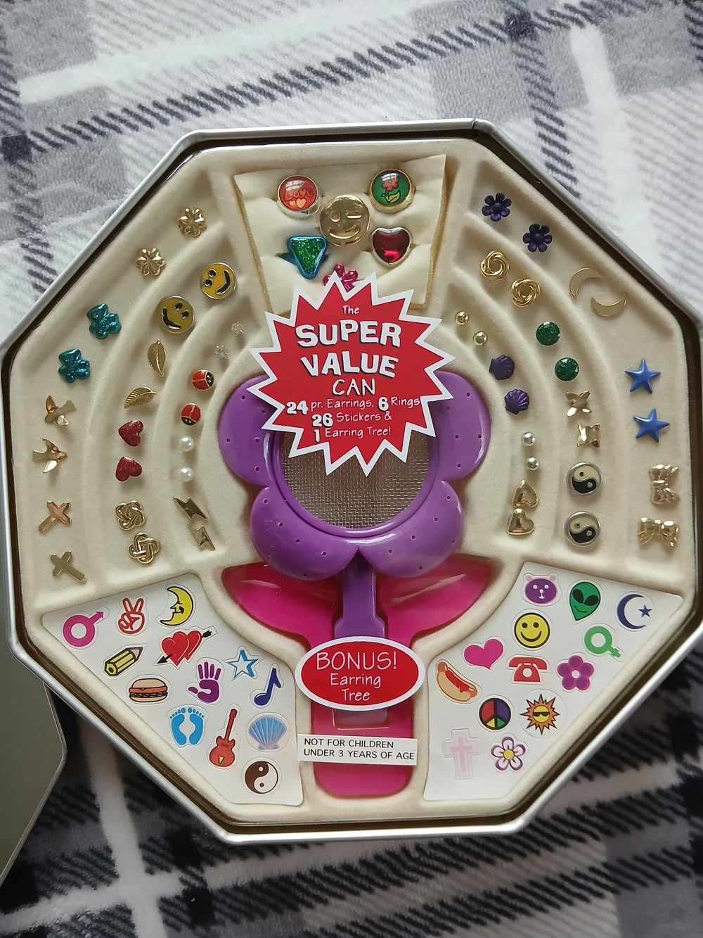 Kids Jewelry Set with Purple Earring Tree - Assorted Gold & Colorful Studs